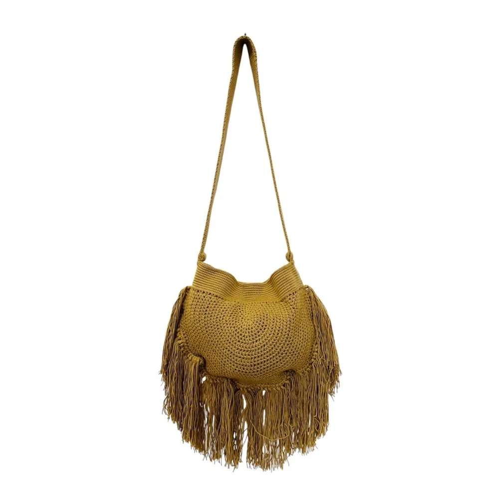 Soraya Hennessy cotton handwoven fringe boho crossbody bag NEW